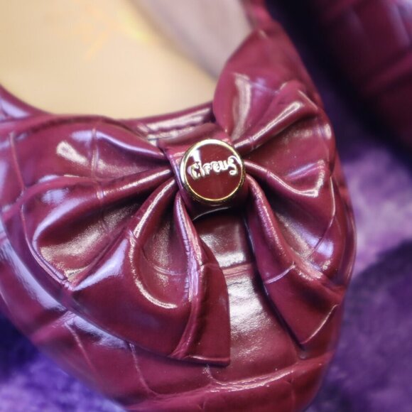WINE ALLIGATOR FLATS 6.5 Sam Edelman Red Burgundy Bow Office Work Dressy Cute - Picture 3 of 10